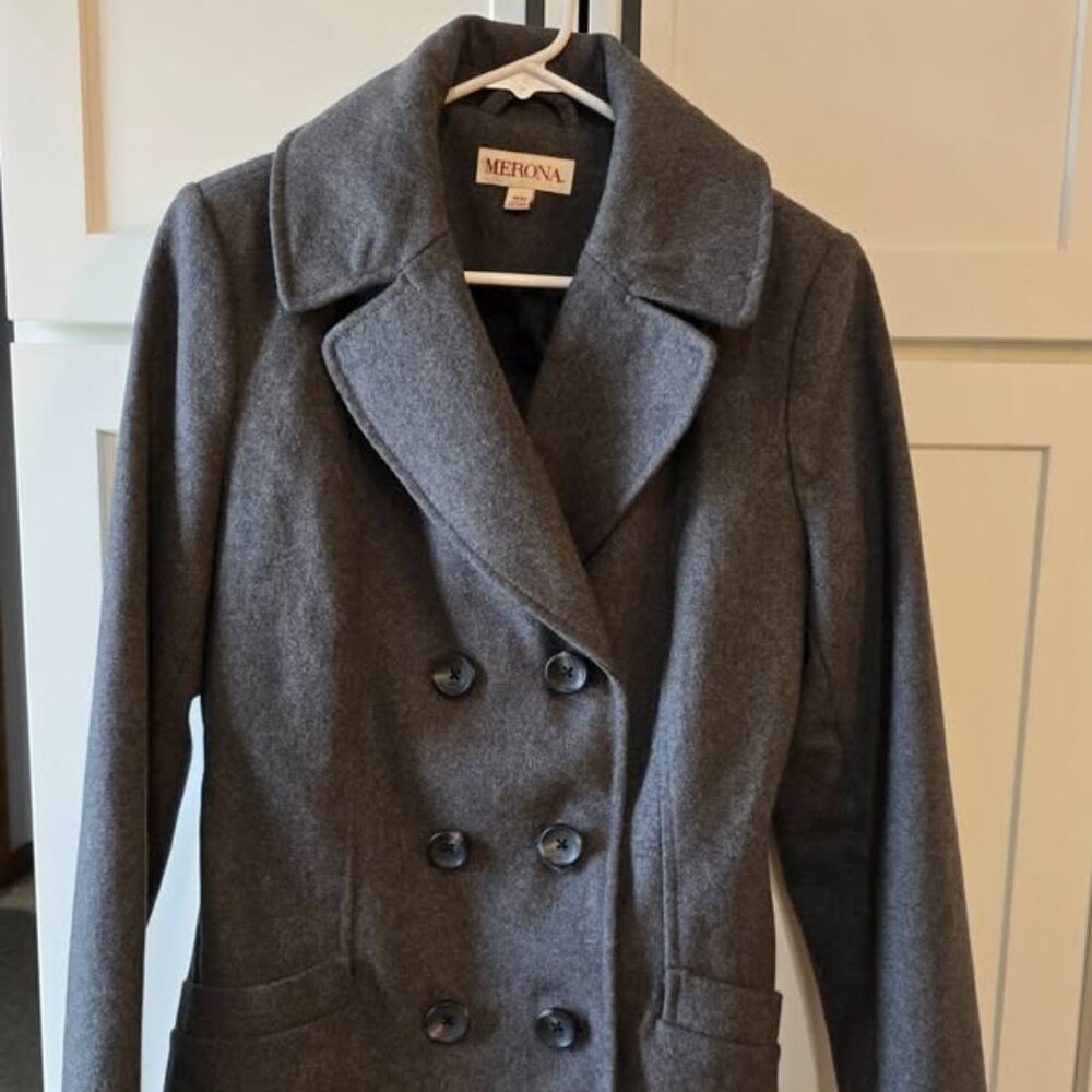 Merona Women's Pea Coat Sz Medium Wool Blend Lined Button Up Long Sleeve Collar